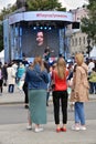 Moscow Transport Day-2019. Singer woman on stage plays guitaar Royalty Free Stock Photo