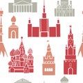 Moscow. Famous sights of Moscow. Vector seamless pattern.