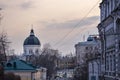 Moscow view with Hohlovsky lane and dome of Ioanno Predtechensky monastery at dusk Royalty Free Stock Photo