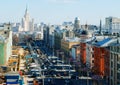 Moscow view from Lubyanka Square traffic jam background