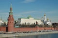 Kremlin Towers and Crenelated Wall and Grand Kremlin Palace, Moscow, Russia