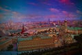 Moscowl, Russia - 6 September 2014: Diorama of Moscow and Kremlin night and morninbg light on