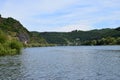 Mosel near Hatzenport with cliffs and terraced vineyards