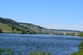 Mosel valley in spring with a ship Royalty Free Stock Photo