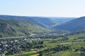 Mosel valley village Wolf seen from above and Traben-Trarbach in the background Royalty Free Stock Photo