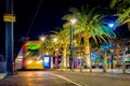 Moseley Square with tram in Glenelg at night