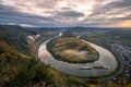 180-degree Moselle loop, vineyards, landscape and lighting in the morning, sunrise in autumn