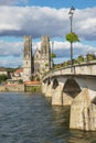 The Moselle in Pont-a-Mousson with the bridge over the river Royalty Free Stock Photo