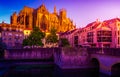 Moselle river flowing through Metz, France with a dramatic sky Royalty Free Stock Photo