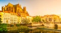 Moselle river flowing through Metz, France with a dramatic sky Royalty Free Stock Photo