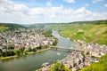 Moselle Valley Germany: View from Landshut Castle to the old town Bernkastel-Kues with vineyards and river Mosel in summer Royalty Free Stock Photo