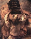 Moses Breaking the Tablets of the Law is a 1659 oil-on-canvas painting of the prophet Moses by the Dutch artist Rembrandt Royalty Free Stock Photo