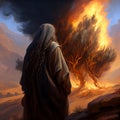 Moses with the burning bush, old Testament and jewish Torah, Book of Exodus, religion, generative AI Royalty Free Stock Photo