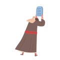 Moses Holds Tablets with Ten Commandments Standing at Sinai. Prophet Receiving Principles. Cartoon Vector Illustration