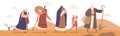 Moses Guides Israelites Through Desert, Character With Raised Staff In Hand Leads People To Promised Land Illustration