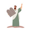 Moses holding stone with ten commandments, flat vector illustration isolated. Royalty Free Stock Photo