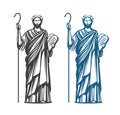 Moses holds in hand two stone tablets of covenant with ten commandments. Judaism religion, Jewish prophet symbol. Vector