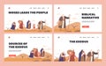 Moses Leads the People Landing Page Template Set. Biblical Prophet Guides Israelites Through Desert Vector Illustration