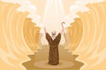 Moses miracle parting red sea. religion scene illustration vector