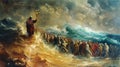 Moses Parting the Waters: Divine Intervention in Epic Painting Royalty Free Stock Photo