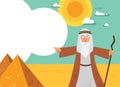 Moses from Passover story and Egypt pyramid landscape. vector illustration card Royalty Free Stock Photo