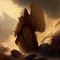 Moses receiving the ten commandments at Mount Sinai, religion and faith, prophet of judaism and christianity