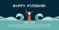 Moses separate sea for Passover holiday over night background, flat design vector