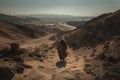 Moses in the Wilderness The biblical Moses walks through the Sinai desert, a wilderness area, in search of the Promised Land Good