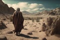 Moses in the Wilderness The biblical Moses walks through the Sinai desert, a wilderness area, in search of the Promised Land Good