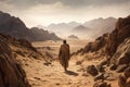 Moses in the Wilderness The biblical Moses walks through the Sinai desert, a wilderness area, in search of the Promised Land Good