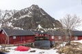 Old traditional fisherman`s house called Rorbu at Moskenes in Lofoten islands. Norway.