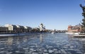 Moskow Moskva River embankment, Russia winter day, Royalty Free Stock Photo