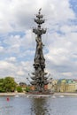 Moskow Moskva River  and the Peter the Great Statue, Russia. View from tourist pleasure boat. Royalty Free Stock Photo