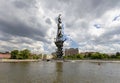 Moskow Moskva River  and the Peter the Great Statue, Russia. View from tourist pleasure boat. Royalty Free Stock Photo