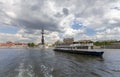 Moskow Moskva River  and the Peter the Great Statue, Russia. View from tourist pleasure boat. Royalty Free Stock Photo