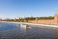 Moskva river with boat near Kremlin in Moscow Royalty Free Stock Photo