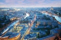 Moskva River, small channel and Building on Kotelnicheskaya Embankment in Moscow, Russia