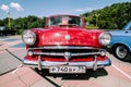 Moskvich-402 car made in USSR 1950s. Retro auto Moskvich 402 parked on street, front view