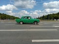 Moskvitch 2138 car drive on street Old retro auto on the street in motion