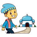Moslem Boy Character Going To Mosque