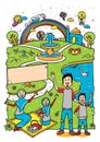 Moslem family in park illustration