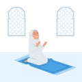 Girl Moslem Sit And Praying On Pray Mat