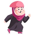 Moslem girl kids woman with helmet and pink hijab is running by inline skates to be healthy modern cartoon flat color isolated Royalty Free Stock Photo