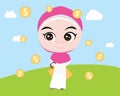A moslem girl like shopping with shopping bags and gold money coins Royalty Free Stock Photo