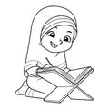 Moslem Girl Reading Quran BW