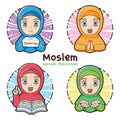 Moslem girl set cartoon illustration