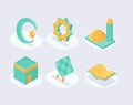 Moslem icon set collection with isometric style and green color theme vector Royalty Free Stock Photo