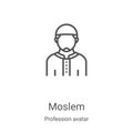 moslem icon vector from profession avatar collection. Thin line moslem outline icon vector illustration. Linear symbol for use on