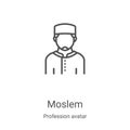 moslem icon vector from profession avatar collection. Thin line moslem outline icon vector illustration. Linear symbol for use on