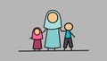 A moslem single mother with 2 children  a son and a daughter with age difference. Royalty Free Stock Photo